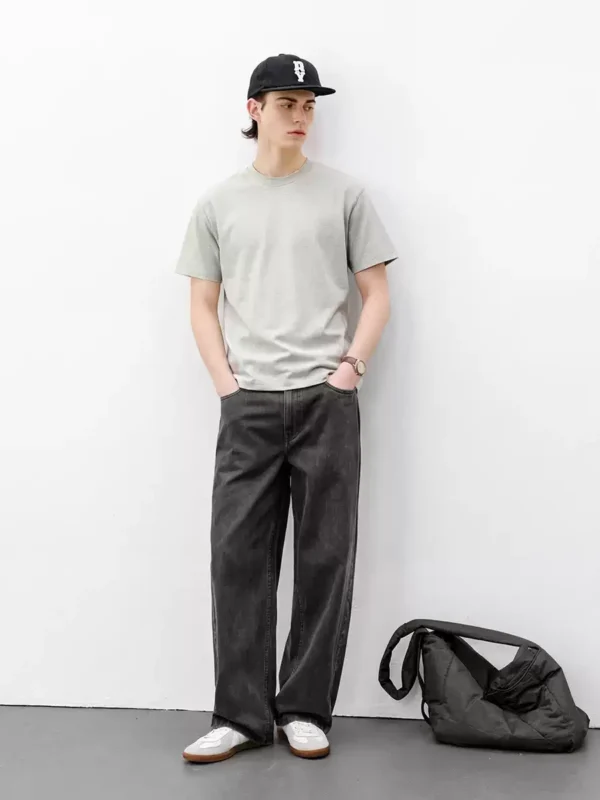 714street锦棉花纱肌理感老钱风短袖 2026夏季凉感圆领灰色T恤男