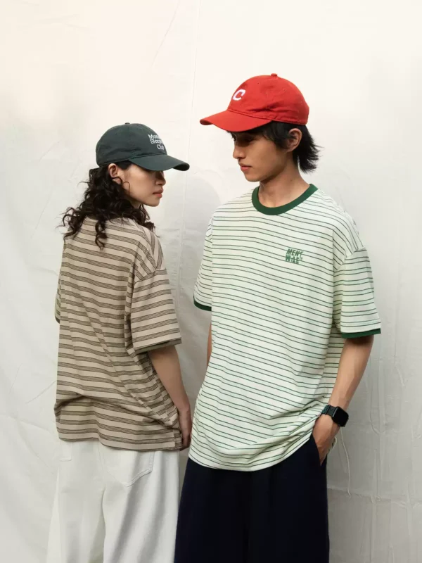 Mentmate 25SS 夏季日系撞色条纹圆领短袖 男女情侣款复古通勤T恤