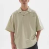 BUTTBILL 复古半开领衬衫短袖男情侣外套宽松套头廓形夏季衬衣服