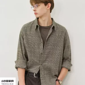O1CN01Ksl1zl1CXGmihDlfL_4611686018427381578-0-item_pic.jpg_q50.jpg_.webp 714street老钱风千鸟格格子衬衫男2026春抗皱易打理长袖衬衣外套