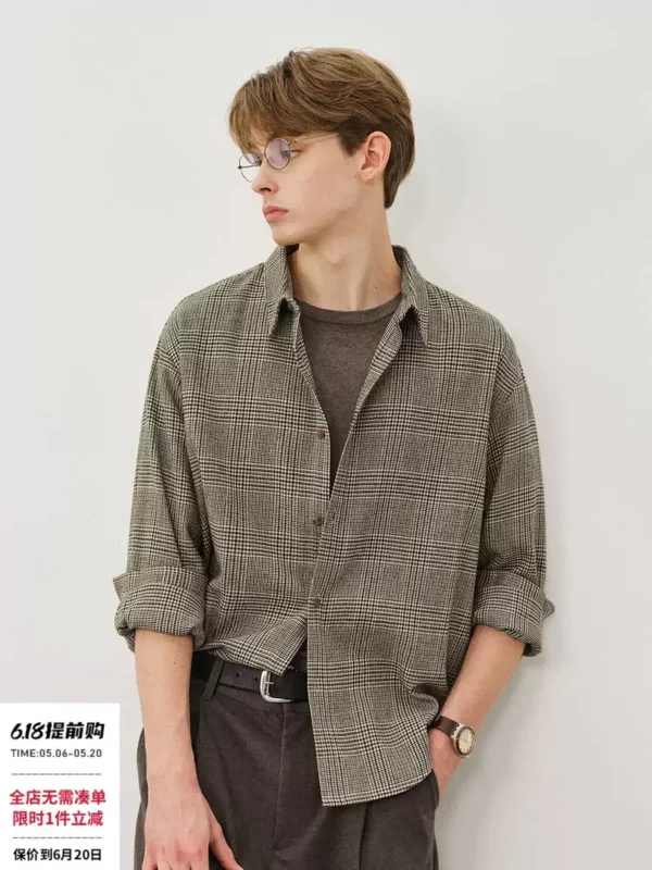 714street老钱风千鸟格格子衬衫男2026春抗皱易打理长袖衬衣外套