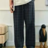 714street日系复古轻薄格子直筒长裤2025春秋季纯棉宽松休闲裤男