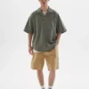 BUTTBILL 复古半开领衬衫短袖男情侣外套宽松套头廓形夏季衬衣服