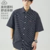 【我的速度】翻领条纹衬衫男士夏季短袖日系撞色潮牌复古衬衣外套