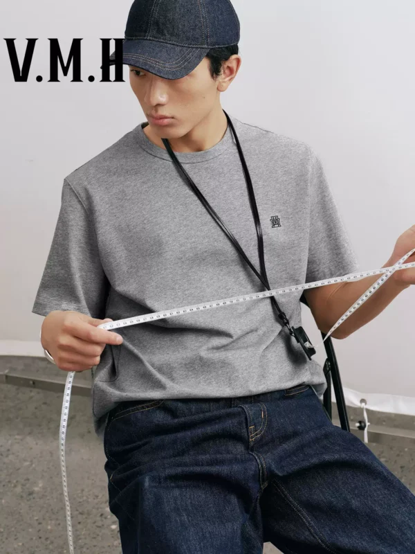 VMH重磅纯棉T恤2026春夏新款男装字母印绣花短袖圆领休闲套头上衣