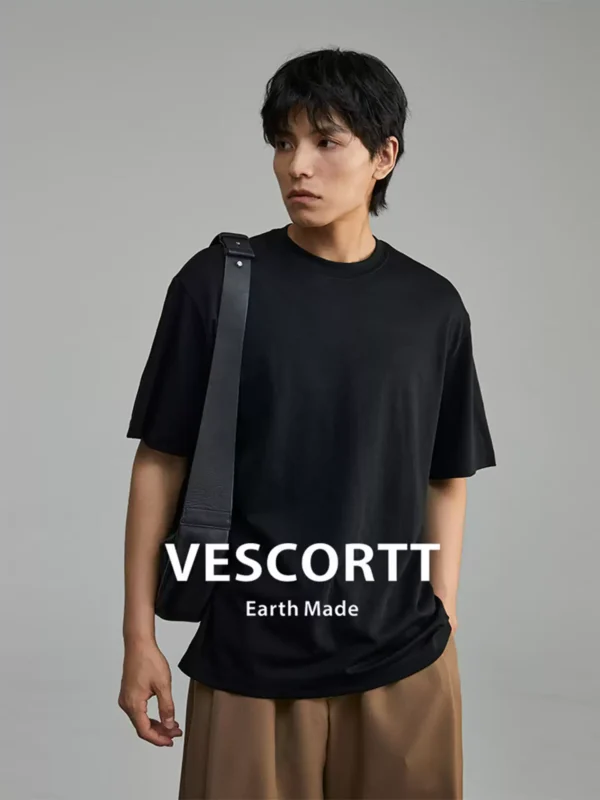 VESCORTT液氨桑蚕丝天丝混纺 进口索罗娜抗皱凉感夏季男士短袖T恤