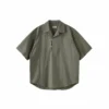 BUTTBILL 复古半开领衬衫短袖男情侣外套宽松套头廓形夏季衬衣服