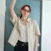 714street夏季复古高密砂洗纯棉短袖格子衬衫男高级感痞帅情侣装